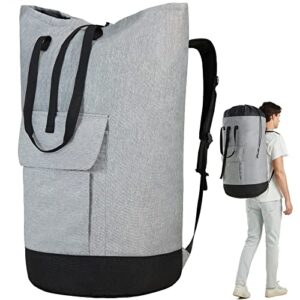 laundry bag for college, 115l heavy duty laundry backpack with shoulder straps, large dirty clothes bag for dorm, apartment and laundromat, laundry duffle bag for travel, beach, camping, oyster grey