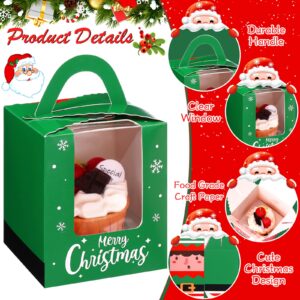 24 Pcs Christmas Cupcake Boxes Christmas Cookie Boxes with Window Insert Handle Christmas Muffin Pastry Holder Boxes Xmas Cupcake Gift Box Bakery Treat Boxes for Christmas Party (Snowman)