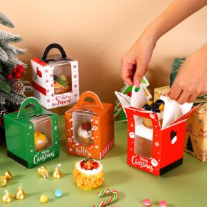 24 Pcs Christmas Cupcake Boxes Christmas Cookie Boxes with Window Insert Handle Christmas Muffin Pastry Holder Boxes Xmas Cupcake Gift Box Bakery Treat Boxes for Christmas Party (Snowman)