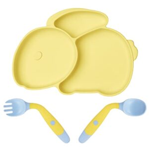 vicloon toddler plates with suction, toddler plates with spoon & fork, 100% food-grade silicone divided design, non-slip, microwave and dishwasher safe