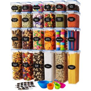 chef's path airtight food storage containers set with lids (24 pack) for kitchen and pantry organization - bpa free kitchen canisters for cereal, rice, flour & oats - free marker and 24 labels