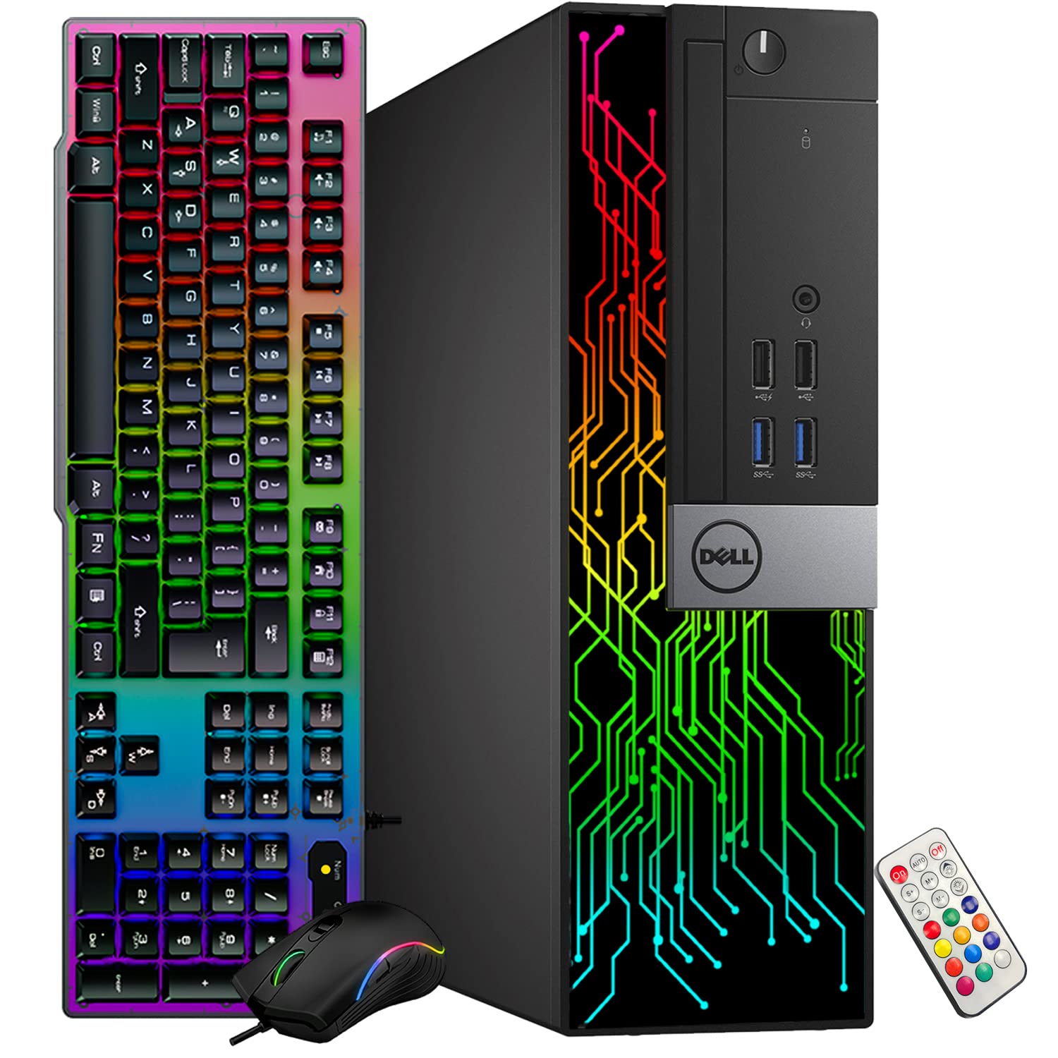 Dell OptiPlex Desktop Customized RGB Lights Computer Intel Core i5 6500 3.2 GHz 8GB RAM 256GB SSD Win 10 Pro WiFi, Gaming PC Keyboard & Mouse HDMI (Renewed)