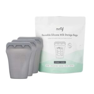 motif medical reusable milk storage bags, bpa free silicone, 3 bags, stores 10oz of milk