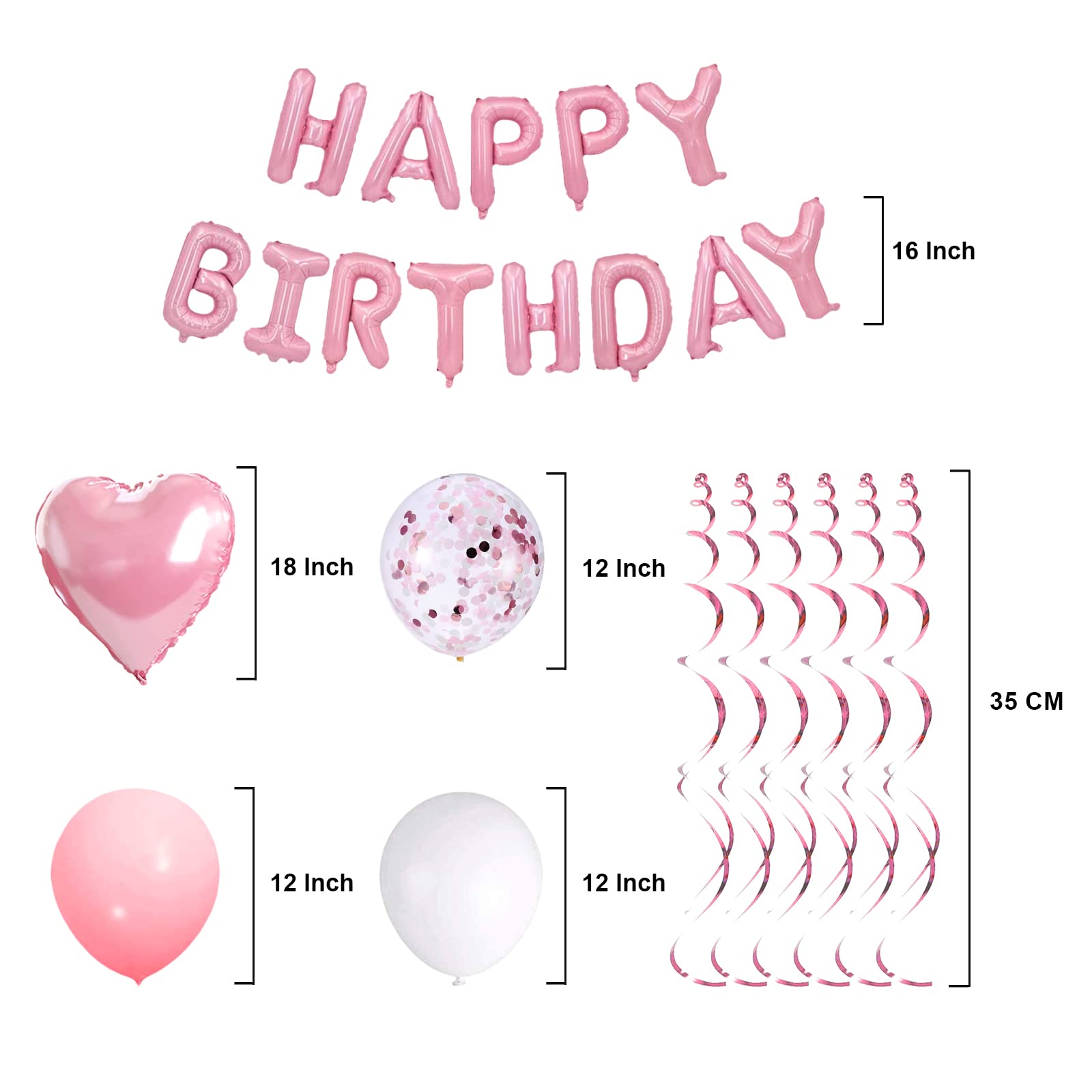 Pink Birthday Decorations for Women Girls, Happy Birthday Balloon Banner Decoration, Pink Party Decorations for 1st 13th 16th 21st 30th 40th 50th 60th 70th Birthday Party Supplies