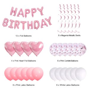 Pink Birthday Decorations for Women Girls, Happy Birthday Balloon Banner Decoration, Pink Party Decorations for 1st 13th 16th 21st 30th 40th 50th 60th 70th Birthday Party Supplies