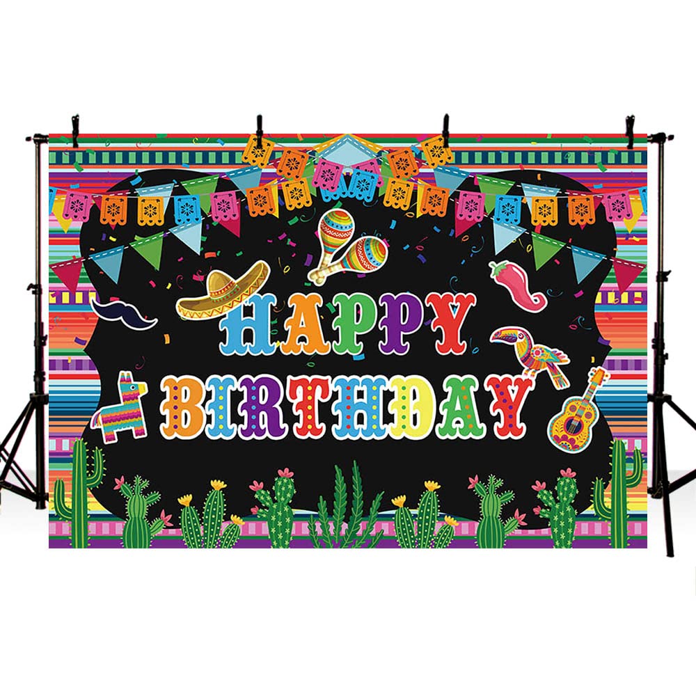 AIBIIN Mexican Birthday Backdrop Mexican Fiesta Party Background Mexico Cinco De Mayo Carnival Party Decorations Supplies Studio Photo Props 7x5ft