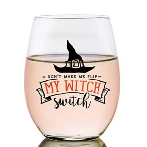 toasted tales don't make me flip my witch switch | halloween glass | spooky glass tumbler | novelty gifts for her | halloween glass witches wine glasses | hocus pocus stemless glass