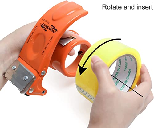 PROSUN 2 Pack Metal Packing Tape Dispenser Gun: 2-inch Wide Tape dispensers/3-Inch Inner Paper Core(2"Orange+2"Blue)