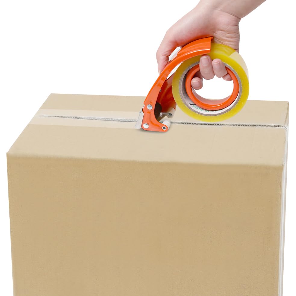 PROSUN 2 Pack Metal Packing Tape Dispenser Gun: 2-inch Wide Tape dispensers/3-Inch Inner Paper Core(2"Orange+2"Blue)