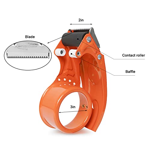 PROSUN 2 Pack Metal Packing Tape Dispenser Gun: 2-inch Wide Tape dispensers/3-Inch Inner Paper Core(2"Orange+2"Blue)