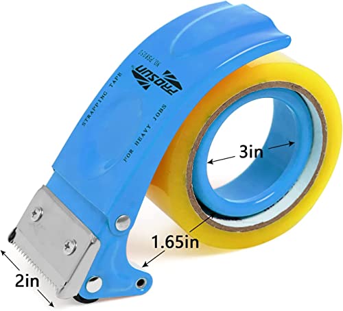 PROSUN 2 Pack Metal Packing Tape Dispenser Gun: 2-inch Wide Tape dispensers/3-Inch Inner Paper Core(2"Orange+2"Blue)