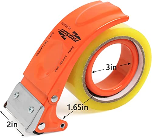 PROSUN 2 Pack Metal Packing Tape Dispenser Gun: 2-inch Wide Tape dispensers/3-Inch Inner Paper Core(2"Orange+2"Blue)