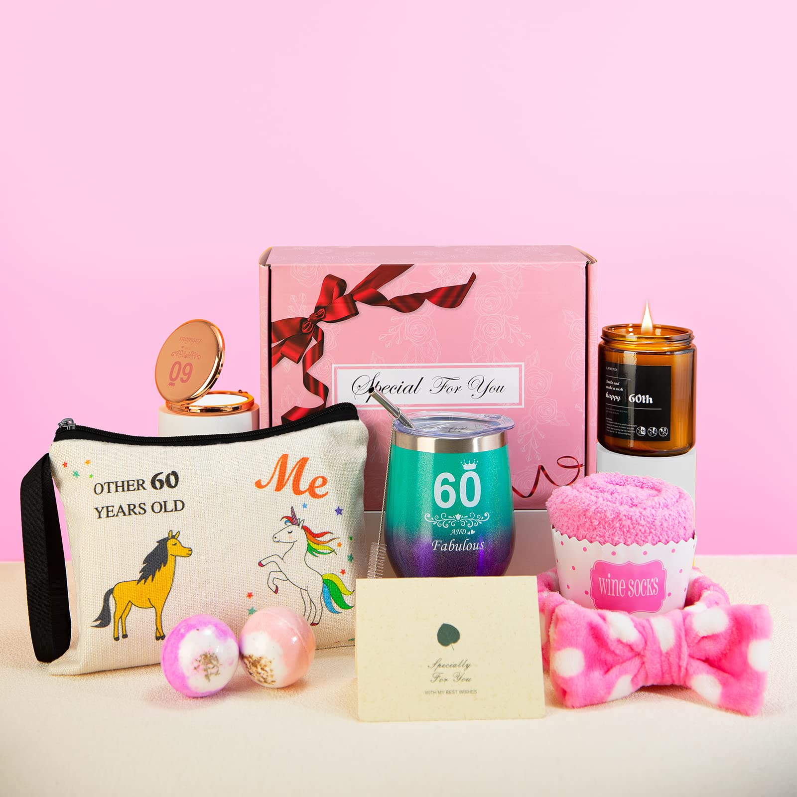 60th Birthday Gifts for Women Who Have Everything, 60th Birthday Gift Ideas box for Mom, Wife, Sister, Aunt, Best Friend, 8pcs Unique Gifts for 60 Year Old Woman, Happy 60th Birthday Gifts for Women