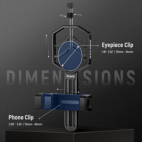 NEEWER Metal Telescope Phone Mount, 2.09"-3.54" Universal Cell Phone Mount for Spotting Scope Telescope Microscope Binocular Monocular, Fits Eyepiece with Diameter 1.18"-2.52"