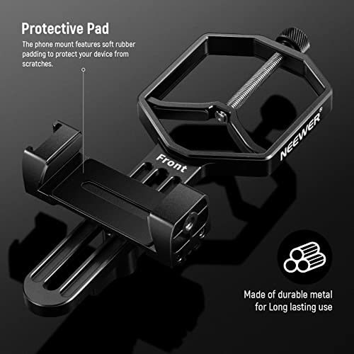 NEEWER Metal Telescope Phone Mount, 2.09"-3.54" Universal Cell Phone Mount for Spotting Scope Telescope Microscope Binocular Monocular, Fits Eyepiece with Diameter 1.18"-2.52"