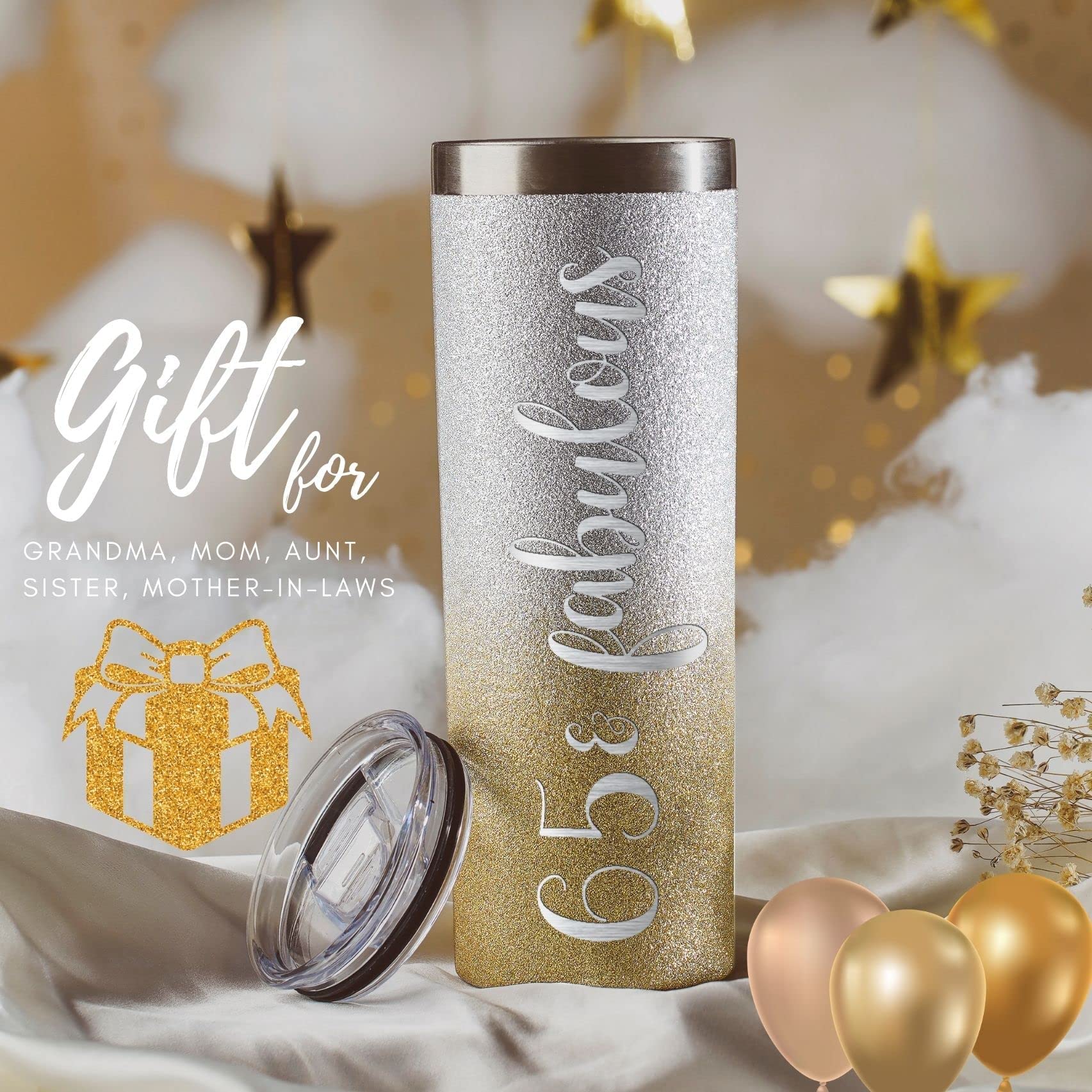 Onebttl 65 & Fabulous 20 Oz Insulated Stainless Steel Wine Tumbler, 65th Birthday Gifts Party Supplies Decorations for Women Funny Tumbler Gifts Idea for Friends Her Wife Mom Coworkers, Glitter Gold