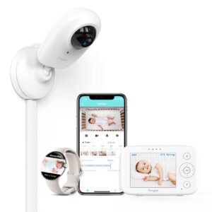 simyke video baby monitor with app and screen 1080p camera, cry detection, lullabies, two way talk, night vision, face detection, wall mount, connect smart watch, temperature monitoring, gift for baby
