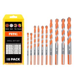 overlord punching masonry drill bits set for tile, brick, cement, concrete, glass, plastic, cinder block, wood, metal etc,chrome plated with industrial strength carbide tips (10 pack) by fryic