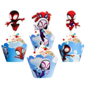 12pc Spidey and His Amazing Friends Cupcake Topper And Cupcake Wrapper , Birthday Party Cake Decorate Kids' Party Cake Decorate Supplies