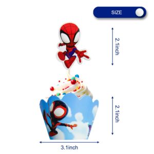 12pc Spidey and His Amazing Friends Cupcake Topper And Cupcake Wrapper , Birthday Party Cake Decorate Kids' Party Cake Decorate Supplies