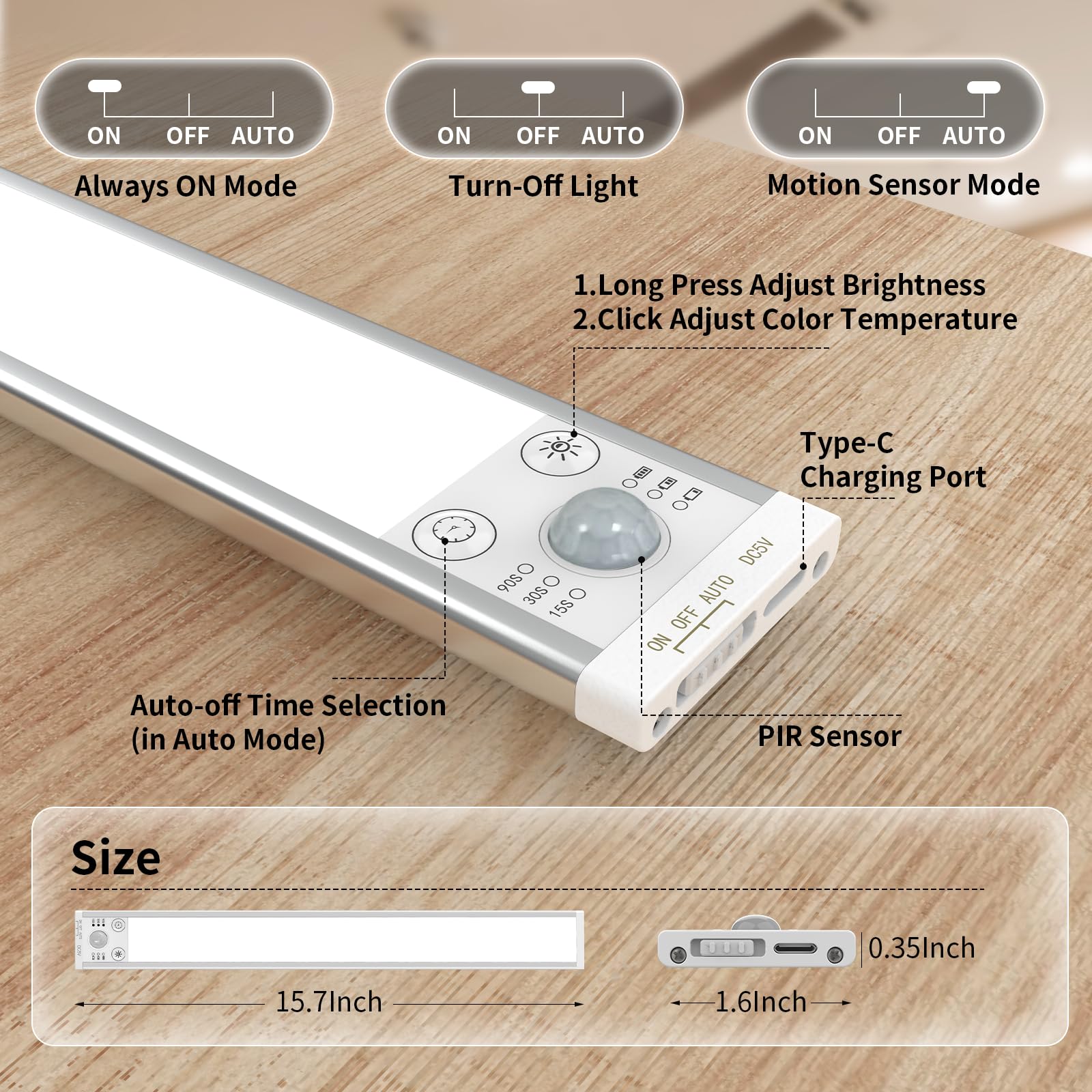 Hensam 138 LED Motion Sensor Under Cabinet Lights,15.7 Inch Wireless USB Rechargeable Motion Activated Light Indoor,Dimmable Magnetic Closet Lights,Night Lights for Wardrobe,Kitchen,Hallway