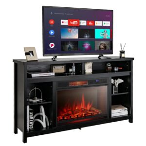 tangkula 58 inches fireplace tv stand for tvs up to 65 inches, modern entertainment center w/ 28 inches fireplace insert, remote control, electric fireplace tv console table (black)