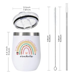 Ugiftcorner Teacher Gifts for Women Teacher Tumbler Teacher Appreciation Gifts for Christmas Thank You Graduation Birthday Gifts for Teacher Stainless Steel Wine Tumbler Cup White 12 OZ