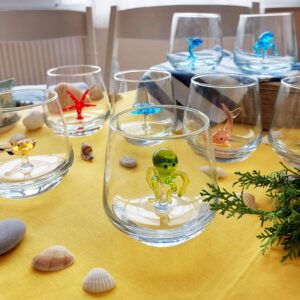 HeguSun 3D Drinking Glass Cup with Cute Animal Figurine Inside, Hand Blown Glass Ocean Life Animals Figures Inside Mug, Stemless Glass for Wine, Water, Milk, Beverages, 12oz(Ocean Animals)