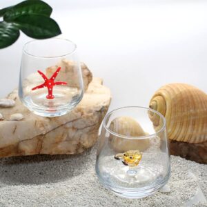 HeguSun 3D Drinking Glass Cup with Cute Animal Figurine Inside, Hand Blown Glass Ocean Life Animals Figures Inside Mug, Stemless Glass for Wine, Water, Milk, Beverages, 12oz(Ocean Animals)