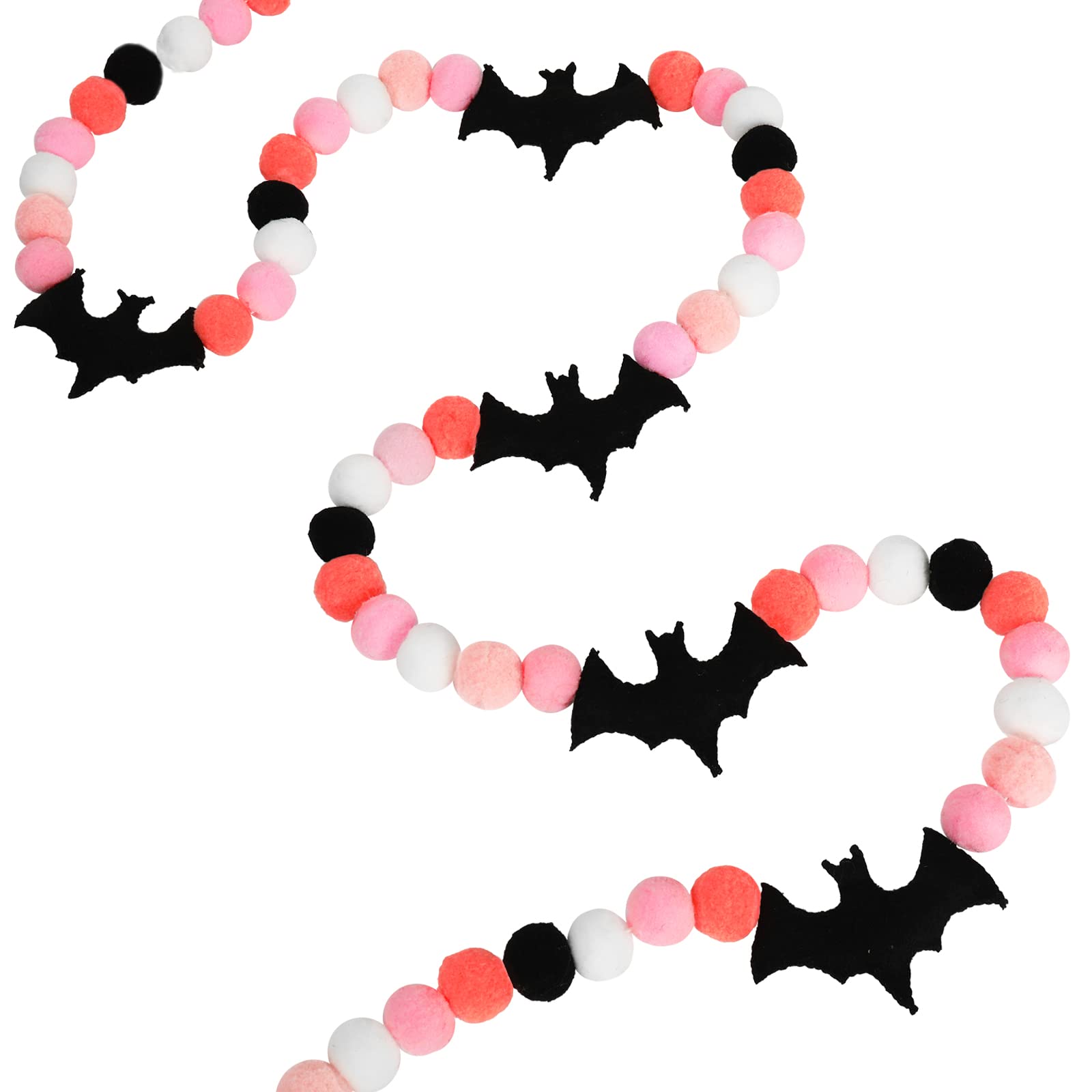 Whaline 8.2Ft Halloween Banner Felt Bats Balls Banner Black White Pink Decorative Pom Pom Banner Halloween Party Pom Garland for Halloween Haunted Houses Decoration Doorways Home Mantel Supplies