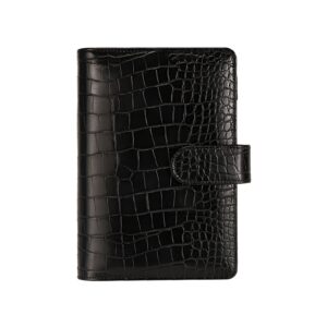 a6 6 ring budget binder - crocodile pattern leather notebook binder, small refillable planner cover with magnetic buckle, black