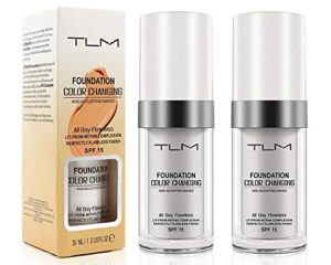 tlm color changing foundation 2 pack, flawless warm skin tone foundation for cover concealer, all-day makeup hold & makeup nude face and moisturizing foundation for all skin typle