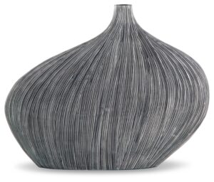 signature design by ashley donya contemporary asymmetrical curved antiqued polyresin 11.75" vase, black