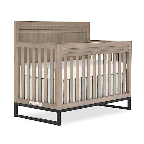 Evolur Kyoto 5-in-1 Convertible Crib in Brown Stone, Greenguard Gold and JPMA Certified, Non-Toxic Baby Safe Paint, Made of Hardwood, Unique Two Tone Design