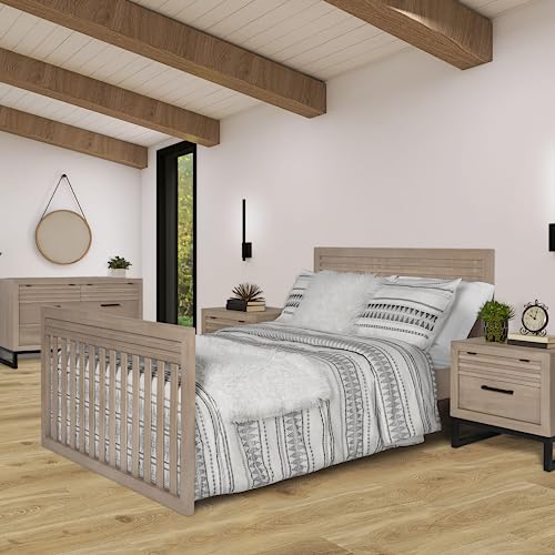 Evolur Kyoto 5-in-1 Convertible Crib in Brown Stone, Greenguard Gold and JPMA Certified, Non-Toxic Baby Safe Paint, Made of Hardwood, Unique Two Tone Design