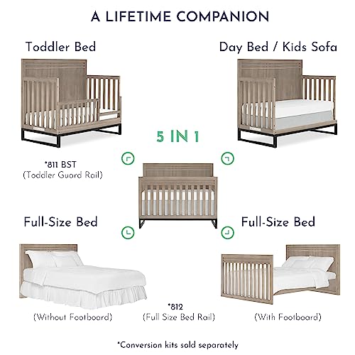 Evolur Kyoto 5-in-1 Convertible Crib in Brown Stone, Greenguard Gold and JPMA Certified, Non-Toxic Baby Safe Paint, Made of Hardwood, Unique Two Tone Design