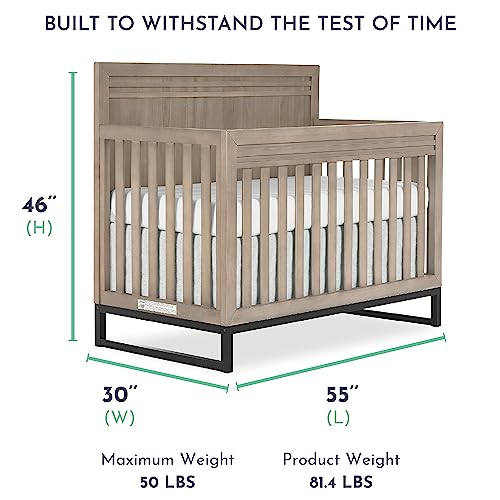 Evolur Kyoto 5-in-1 Convertible Crib in Brown Stone, Greenguard Gold and JPMA Certified, Non-Toxic Baby Safe Paint, Made of Hardwood, Unique Two Tone Design