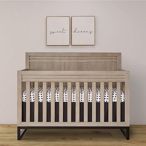 Evolur Kyoto 5-in-1 Convertible Crib in Brown Stone, Greenguard Gold and JPMA Certified, Non-Toxic Baby Safe Paint, Made of Hardwood, Unique Two Tone Design