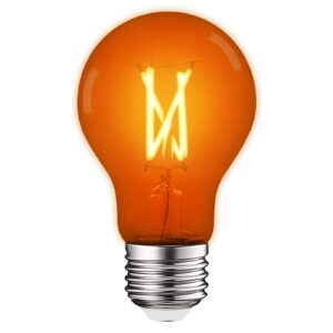 luxrite a19 edison led orange light bulb, 4.5w (60w equivalent), colored glass filament, ul listed, e26 standard base, indoor outdoor, porch, decoration, party, holiday, event, home lighting