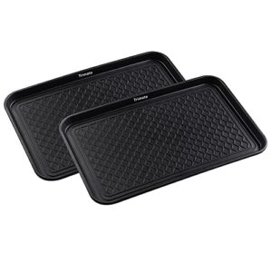 trimate all weather boot tray, 2 pack water resistant plastic, multi-purpose for shoes, pet feeding trays, garden-mudroom entryway, garage, indoor or outdoor - medium, 24"x16" - (black)