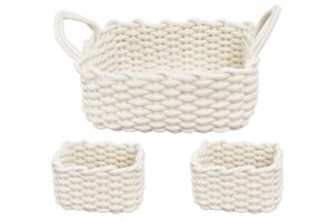 woven baskets, set of 3 for home, office, dorm room, living room, bedroom, bathroom, nursery storage and organization (white)