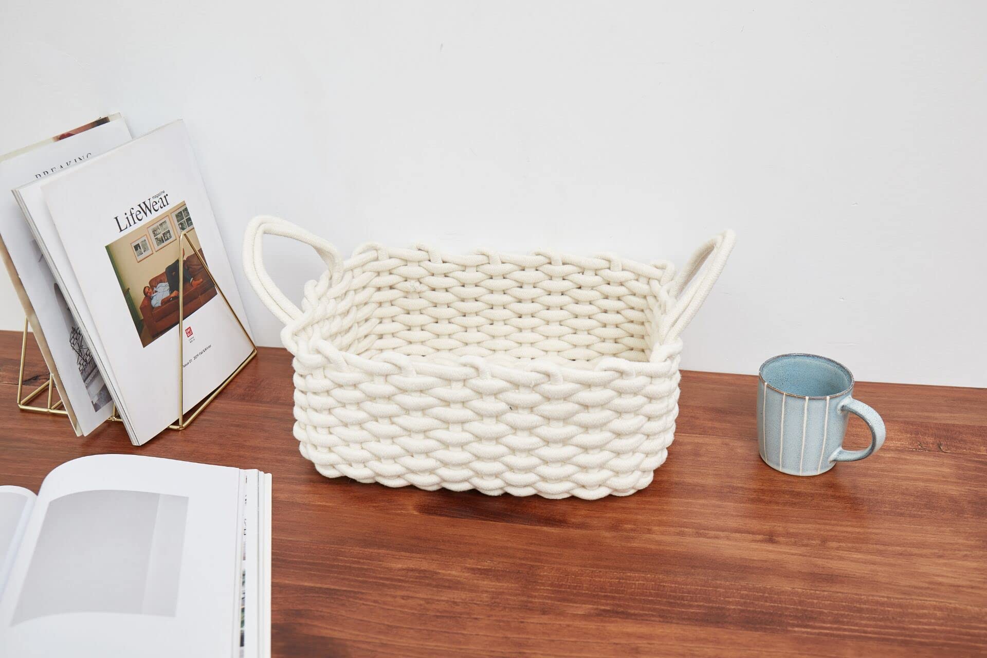 Woven Baskets, Set of 3 for Home, Office, Dorm Room, Living Room, Bedroom, Bathroom, Nursery Storage and Organization (WHITE)