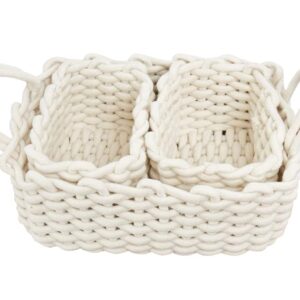 Woven Baskets, Set of 3 for Home, Office, Dorm Room, Living Room, Bedroom, Bathroom, Nursery Storage and Organization (WHITE)