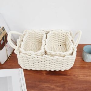 Woven Baskets, Set of 3 for Home, Office, Dorm Room, Living Room, Bedroom, Bathroom, Nursery Storage and Organization (WHITE)