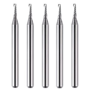 spetool 5pcs carbide spiral o flute end mill with 1/16 inch cutting diameter 1/8 inch shank 3/16" cutting length,single flute cnc router bit for acrylic pvc wood cutter