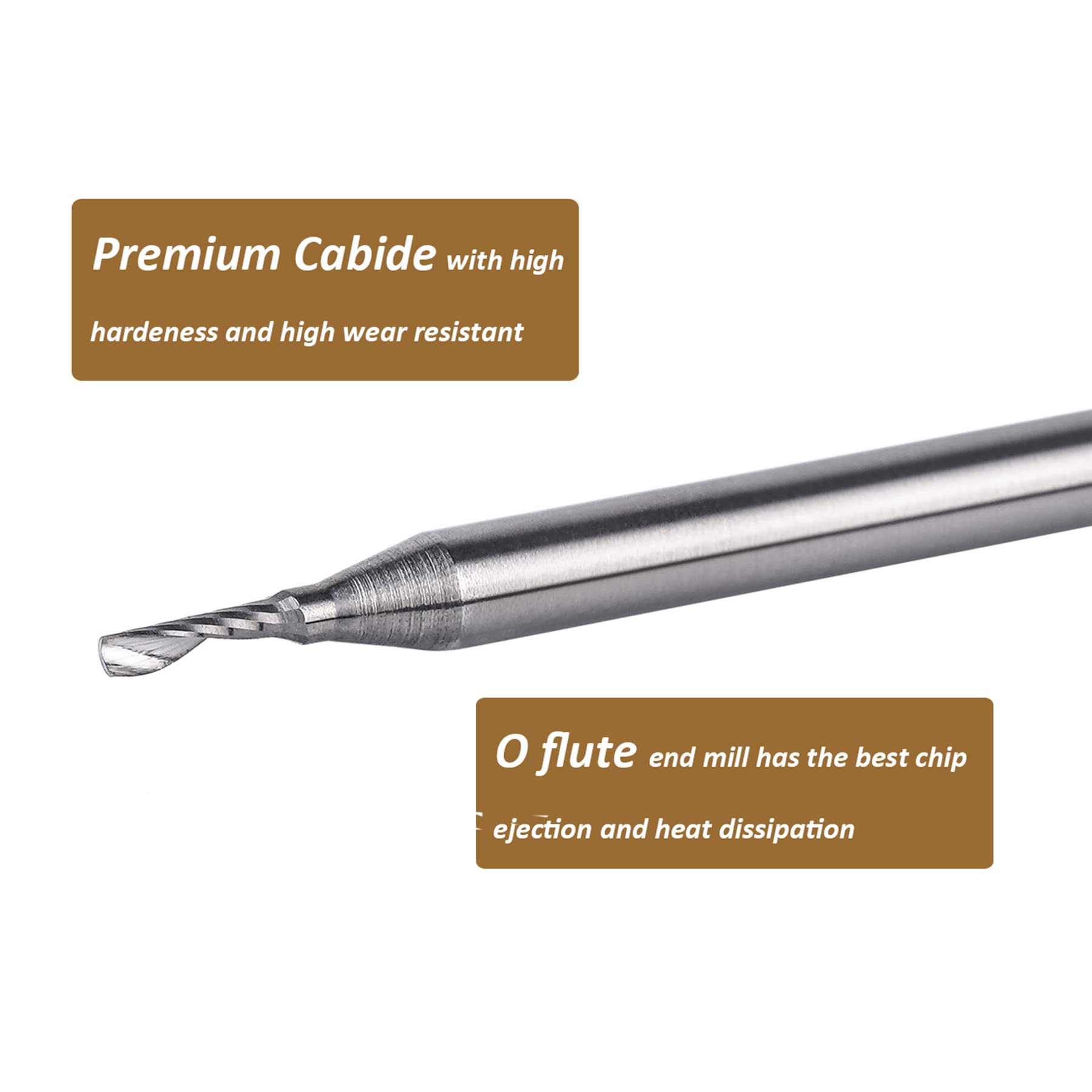 SpeTool 5PCS Carbide Spiral O Flute End Mill with 1/16 Inch Cutting Diameter 1/8 Inch Shank 3/16" Cutting Length,Single Flute CNC Router Bit for Acrylic PVC Wood Cutter