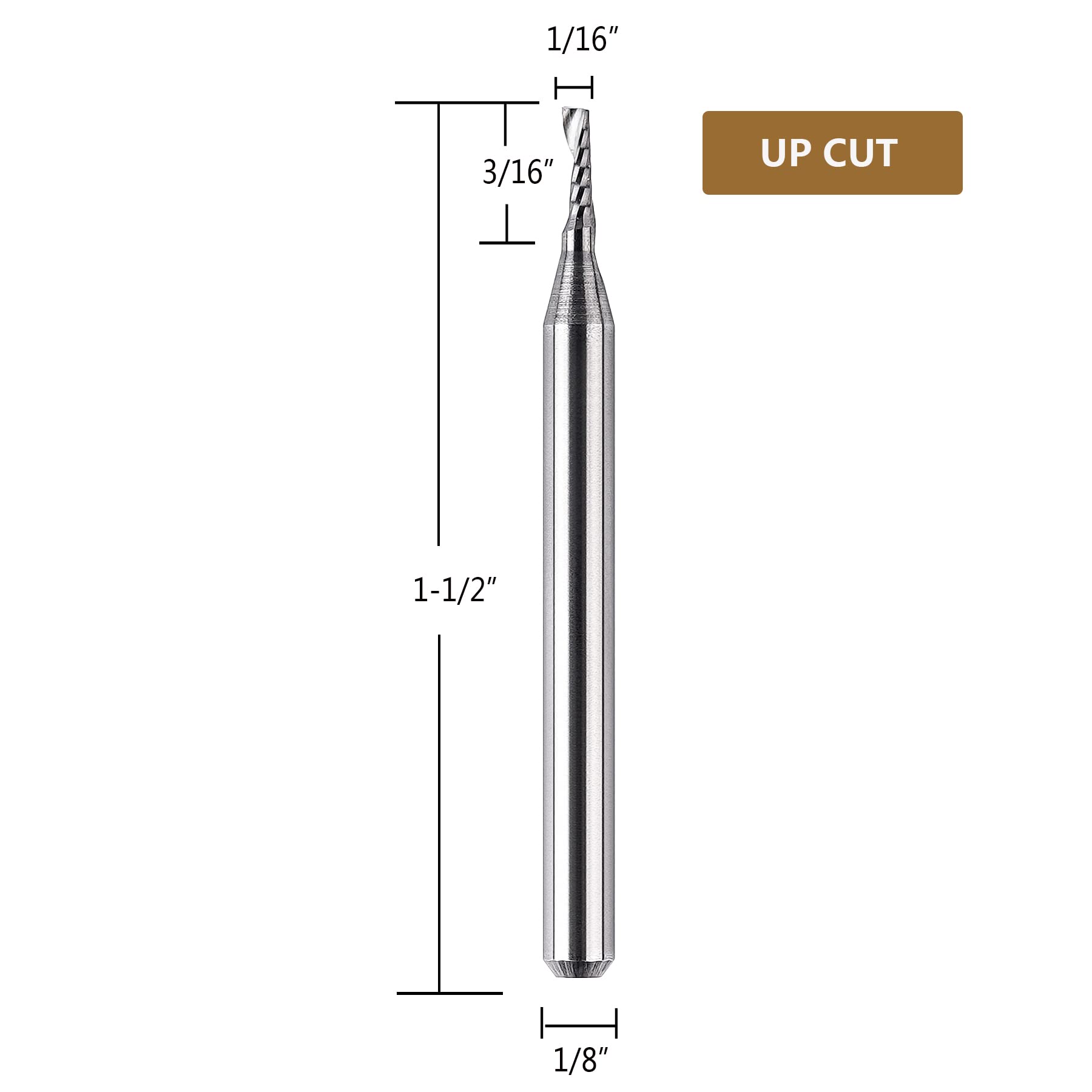 SpeTool 5PCS Carbide Spiral O Flute End Mill with 1/16 Inch Cutting Diameter 1/8 Inch Shank 3/16" Cutting Length,Single Flute CNC Router Bit for Acrylic PVC Wood Cutter