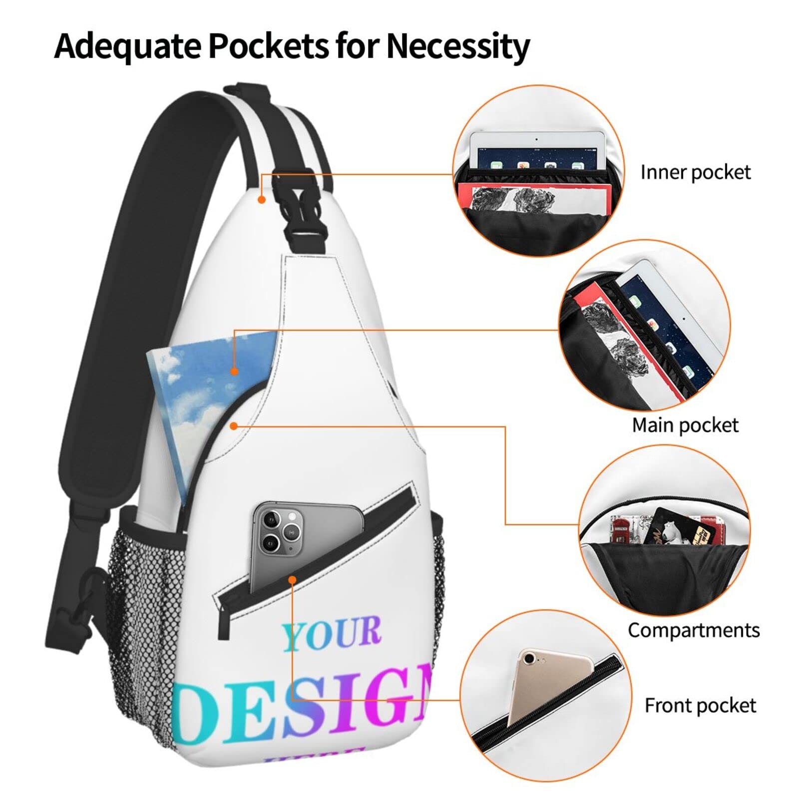 Custom Sling Backpack Personalized Crossbody Sling Bags Leisure Sports Outdoor Custom Bag For Men Backpack Optional Color Add Your Text/Logo Here