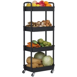 jiuyotree 4-tier rolling storage cart utility cart with lockable wheels for living room bathroom kitchen office black