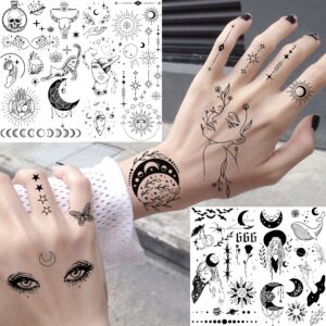 Shegazzi 28 Sheets 220+ Minimalism Temporary Tattoos - Moon, Sun, Stars, Snakes, Flowers for Women, Men, Adults, Kids
